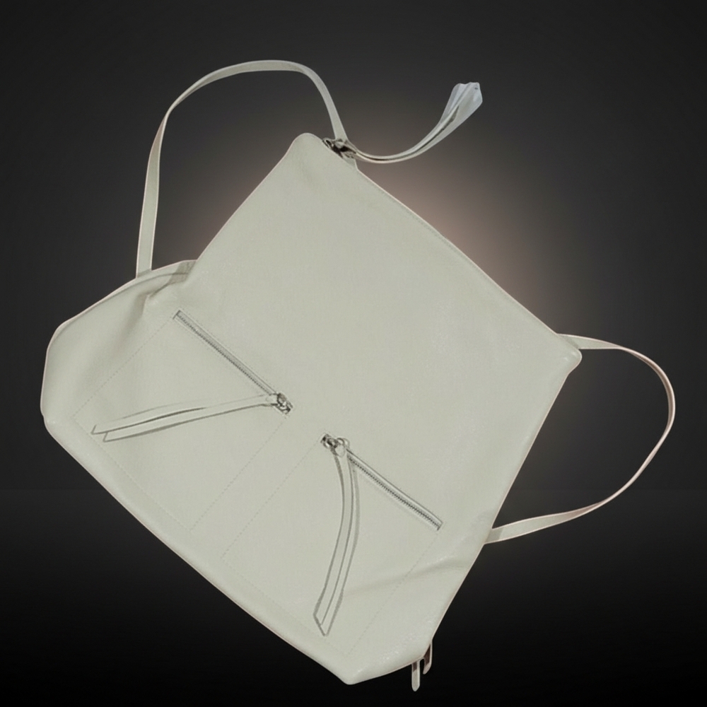 White Ivory Pebbled Leather Backpack Purse Gianni Chiarini Minimalist Italian
